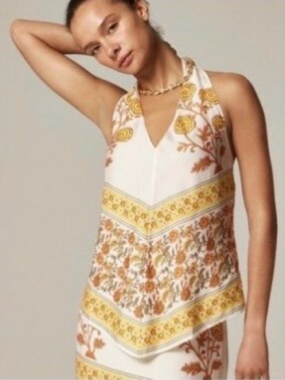 J. Crew Open-back halter top in sunset rose block print